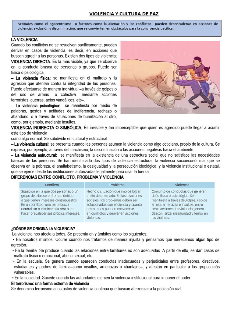 Violencia y Cultura de Paz (Hoja Informativa) | PDF | Violencia ...