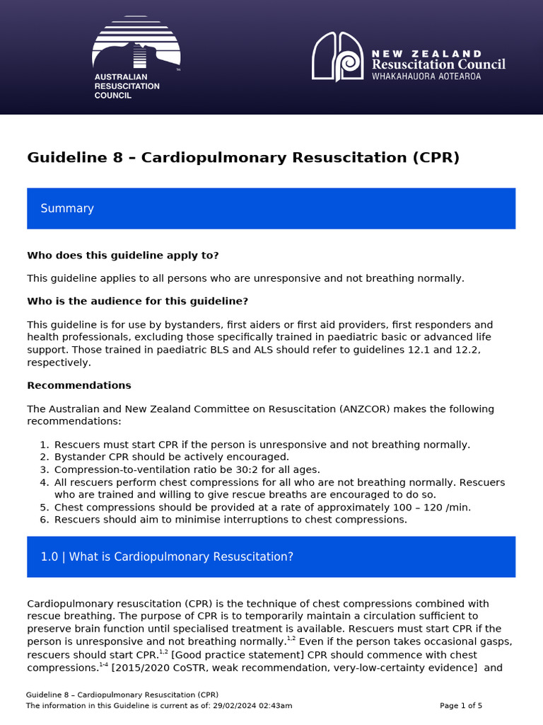 Guideline 8 Cardiopulmonary Resuscitation CPR 225 | PDF ...