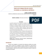 Expoeriencia de La Formacion Del Sujeto Investigador Desde La Conciencia Historica