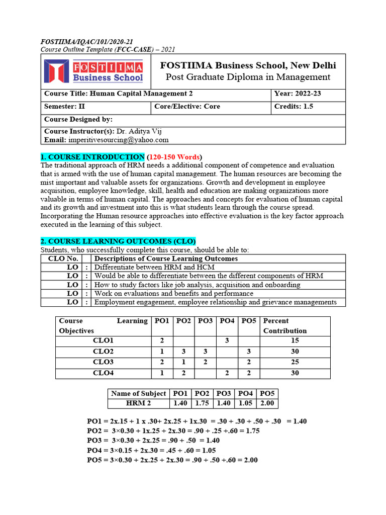 Human Capital Management Course Outline | PDF | Human Resource ...