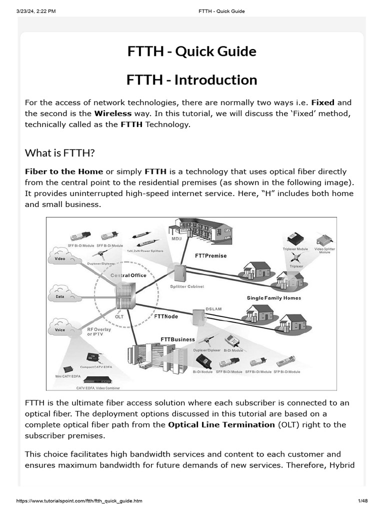 Ftth Notes 1 Pdf Fiber To The X Computer Network
