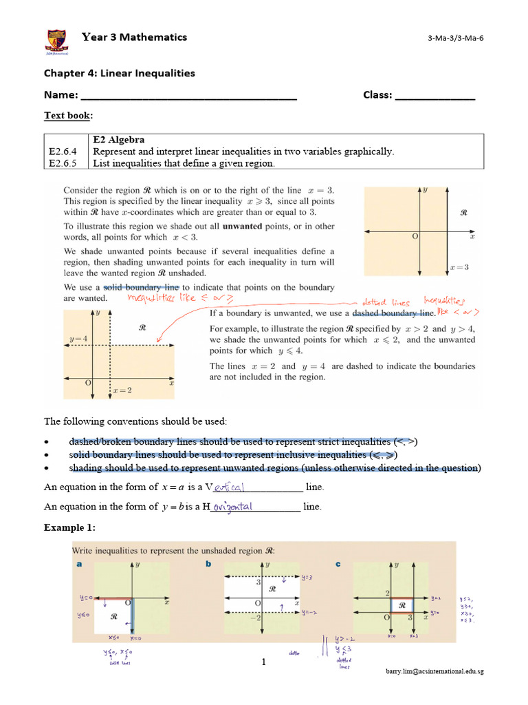Linear Inequalities Guide | PDF | Equations | Inequality (Mathematics)
