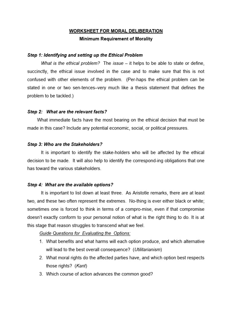NCM108j - Worksheet For Moral Deliberation | PDF | Argument | Reason