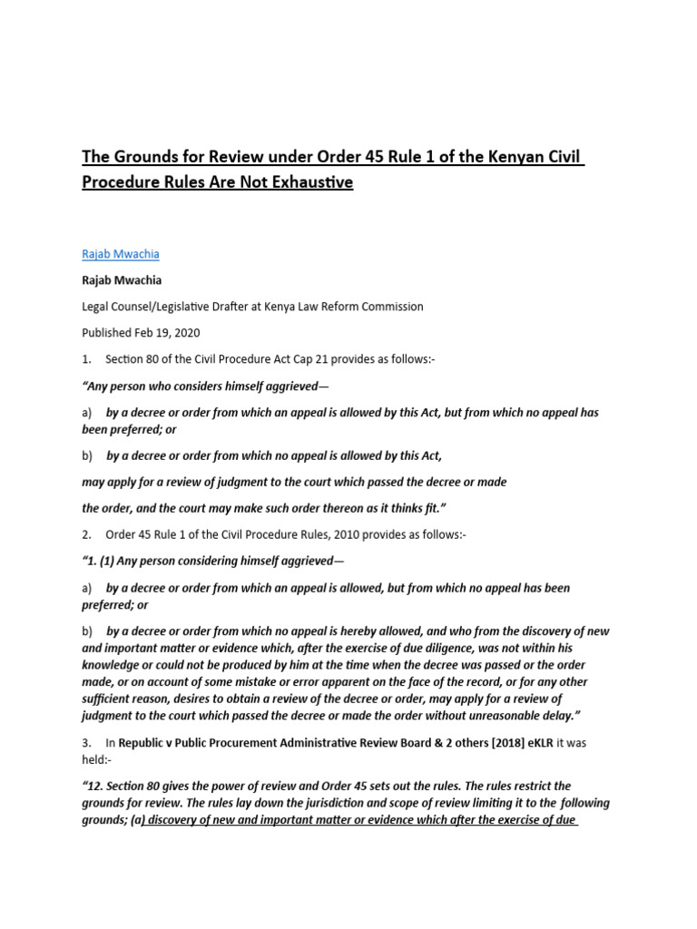 Grounds for Review under Order 45 Rule 1 | PDF | Appeal | Decree