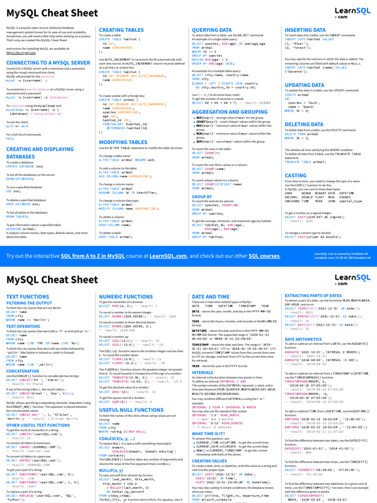Mysql Cheat Sheet A4 | Download Free PDF | Data Management Software ...