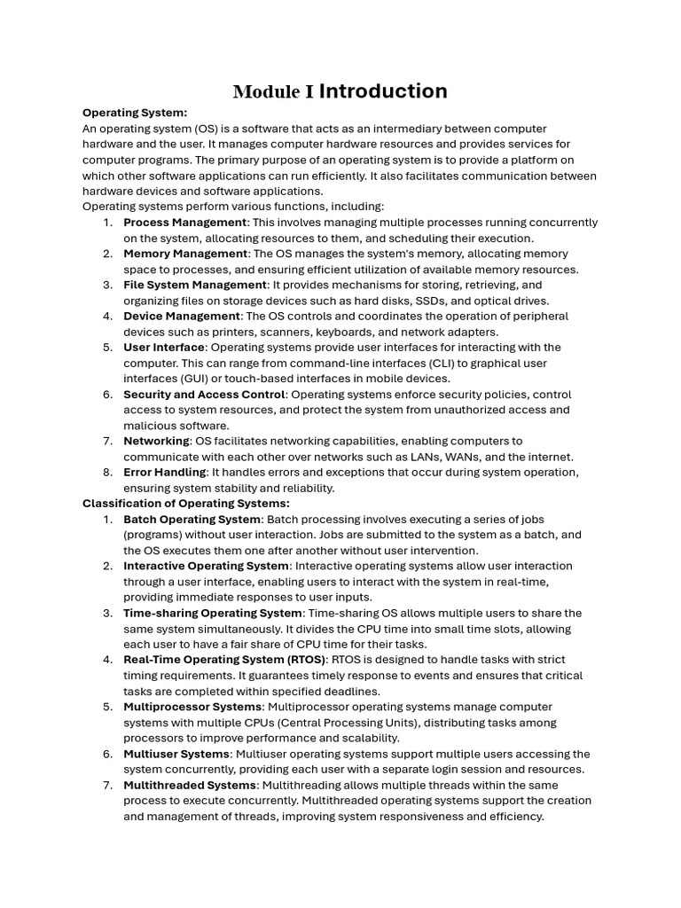 Os Notes | PDF | Kernel (Operating System) | Scheduling (Computing)