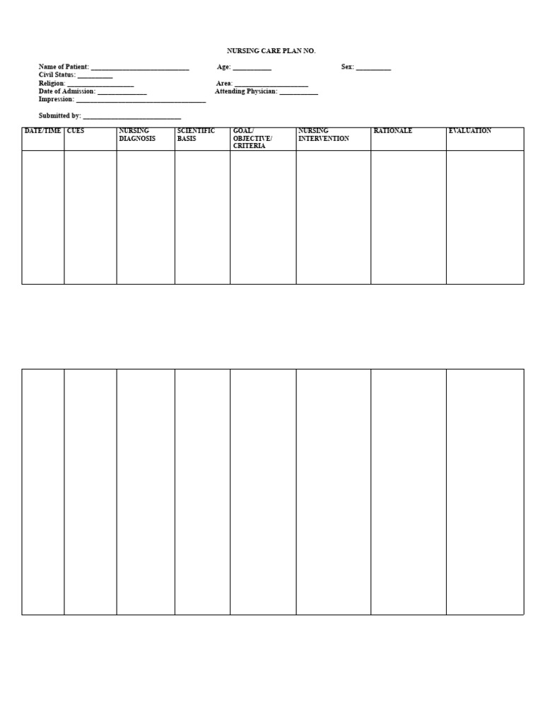 Nursing Care Plan Template | PDF | Career & Growth | Science & Mathematics