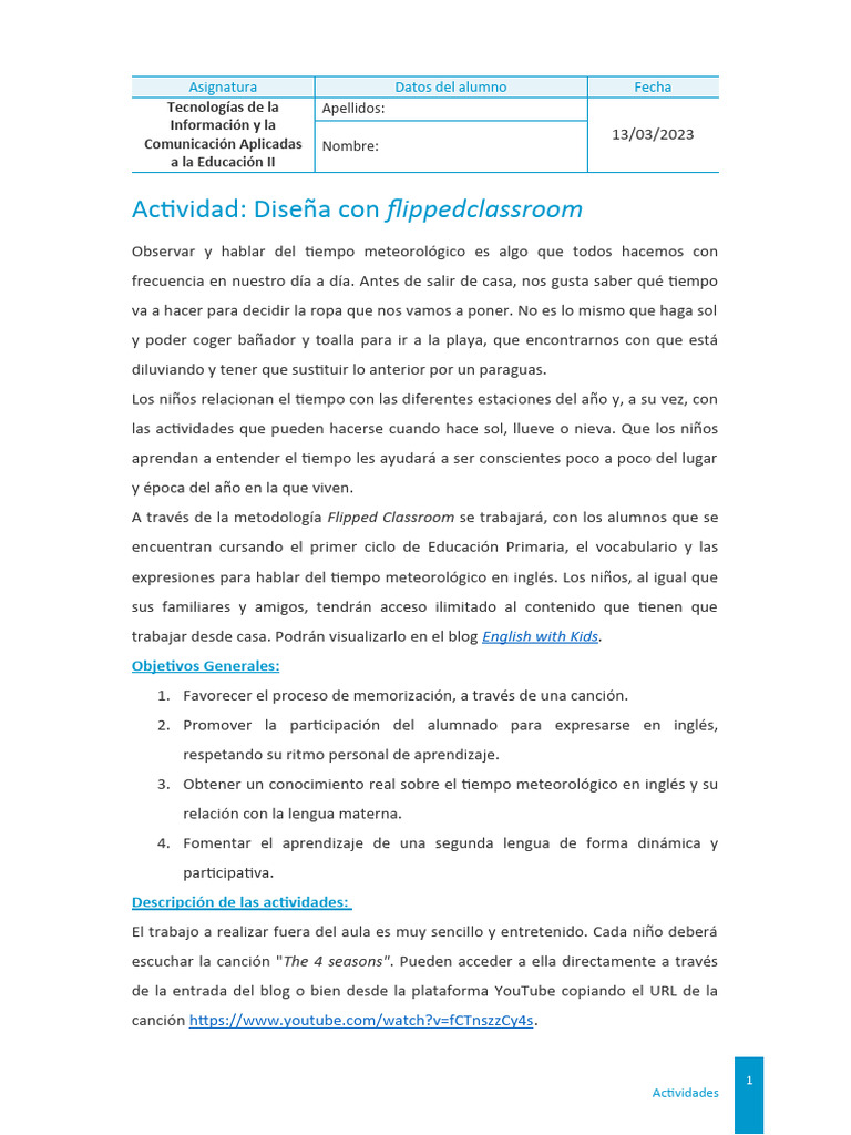 Flipped Classroom: Aprendiendo el Clima en Inglés | PDF | Aprendizaje