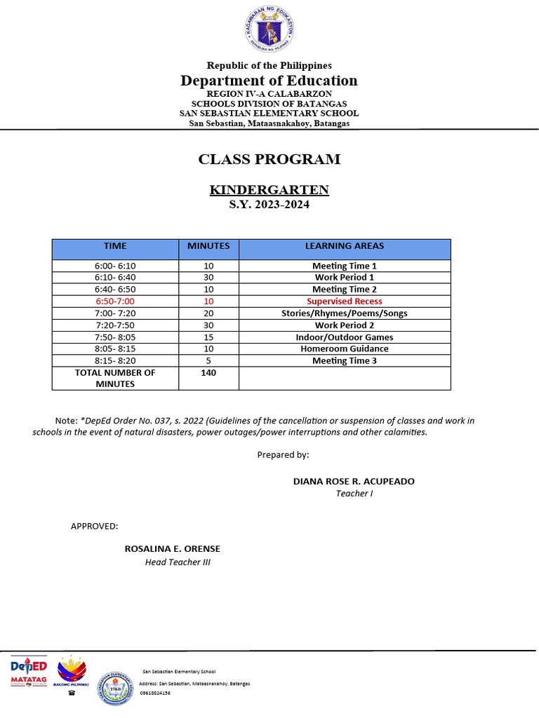 KINDERGARTEN - CLASS - PROGRAM - AND - TEACHER - PROGRAM - 2024 ...