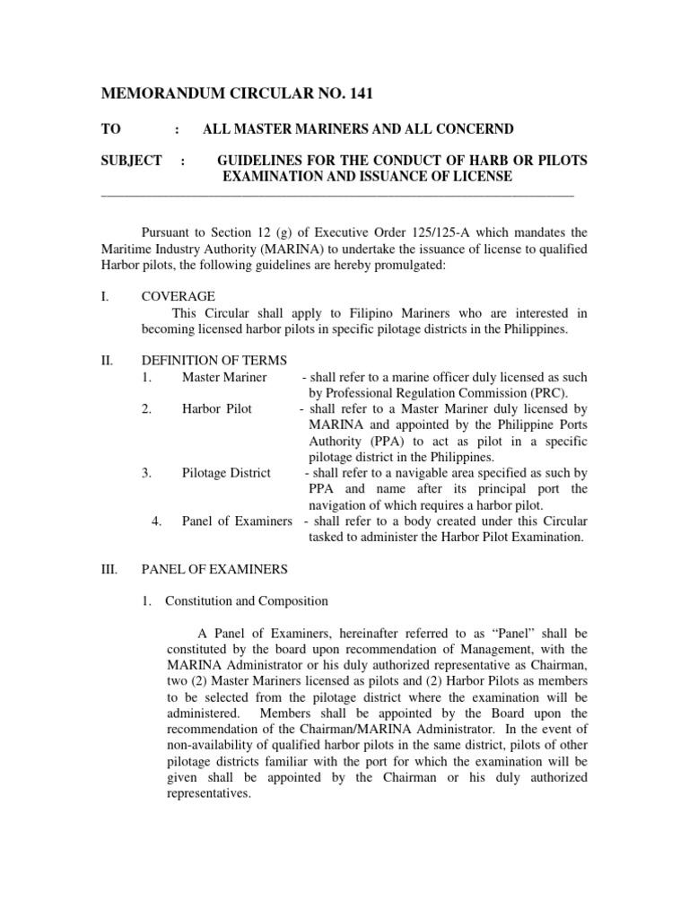 Harbor Pilot License Guidelines | PDF | Maritime Pilot | Justice