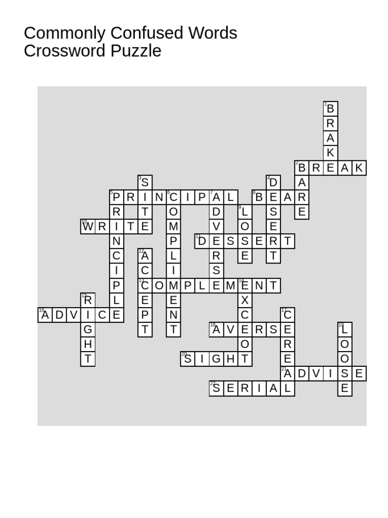 Commonly Confused Words Crossword Puzzle 1712143289 PDF Puzzles