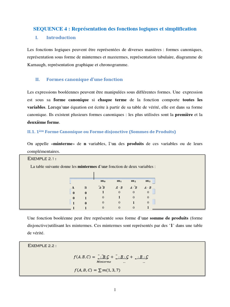Simplification des Fonctions Logiques | PDF | Algèbre de Boole (logique ...