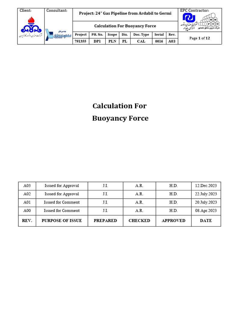 CALCULATION FOR BUOYANCY FORCE PDF Specification (Technical