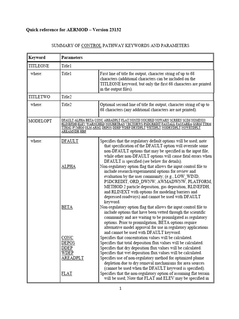 Aermod - Quick Reference Guide | PDF | Parameter (Computer Programming ...
