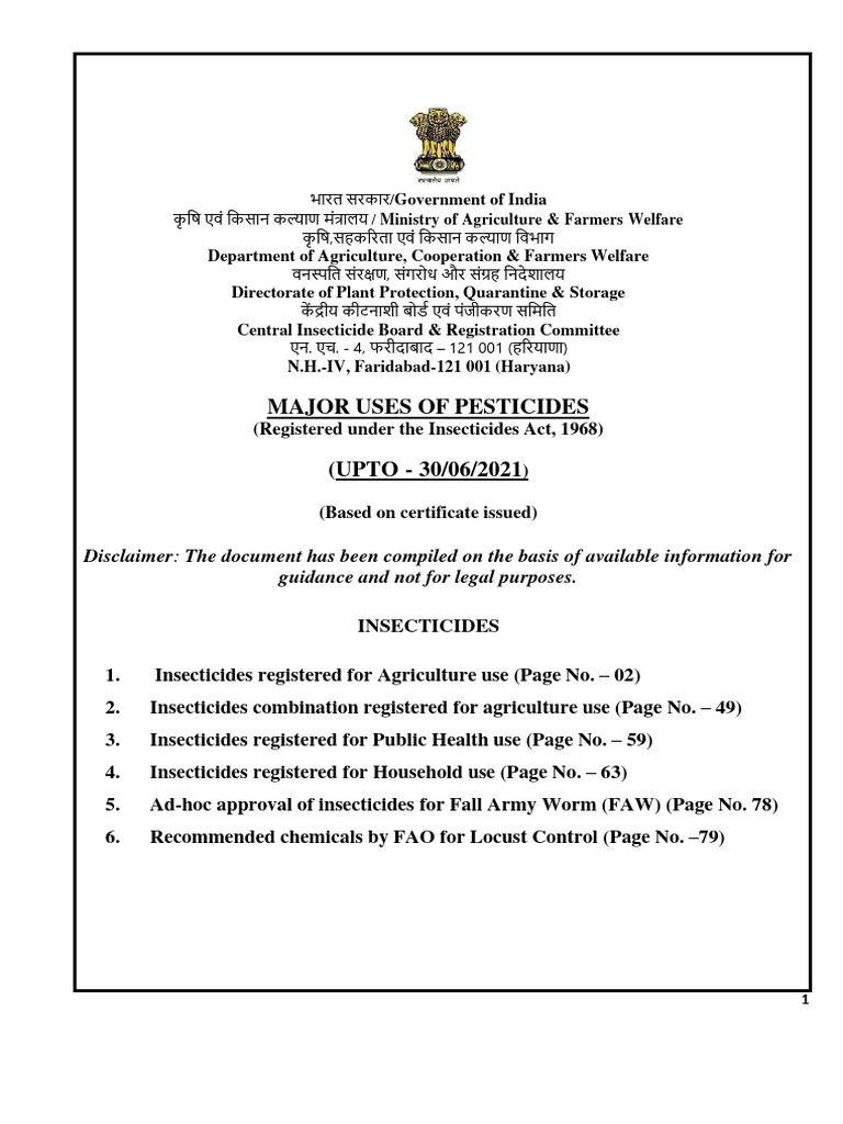 Major uses of pesticides insecticide as on 30 06 2021 pdf rice rat