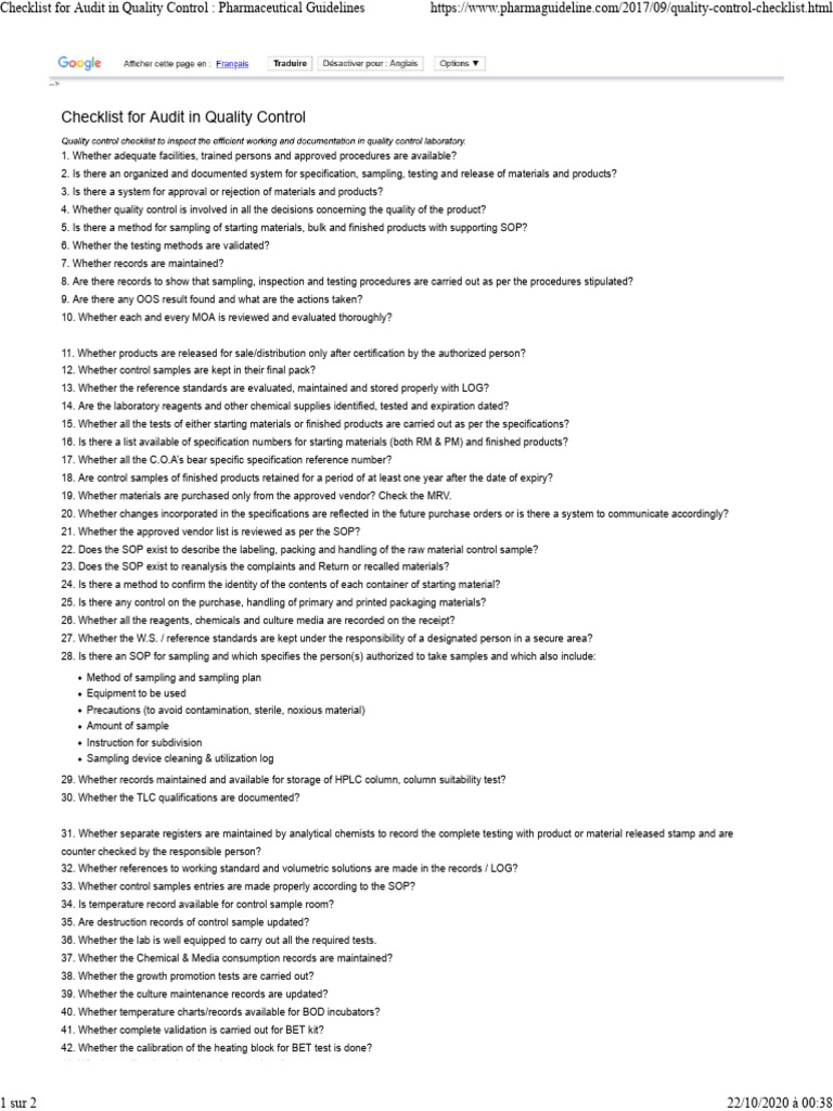 Checklist For Audit in Quality Control - Pharmaceutical Guidelines ...