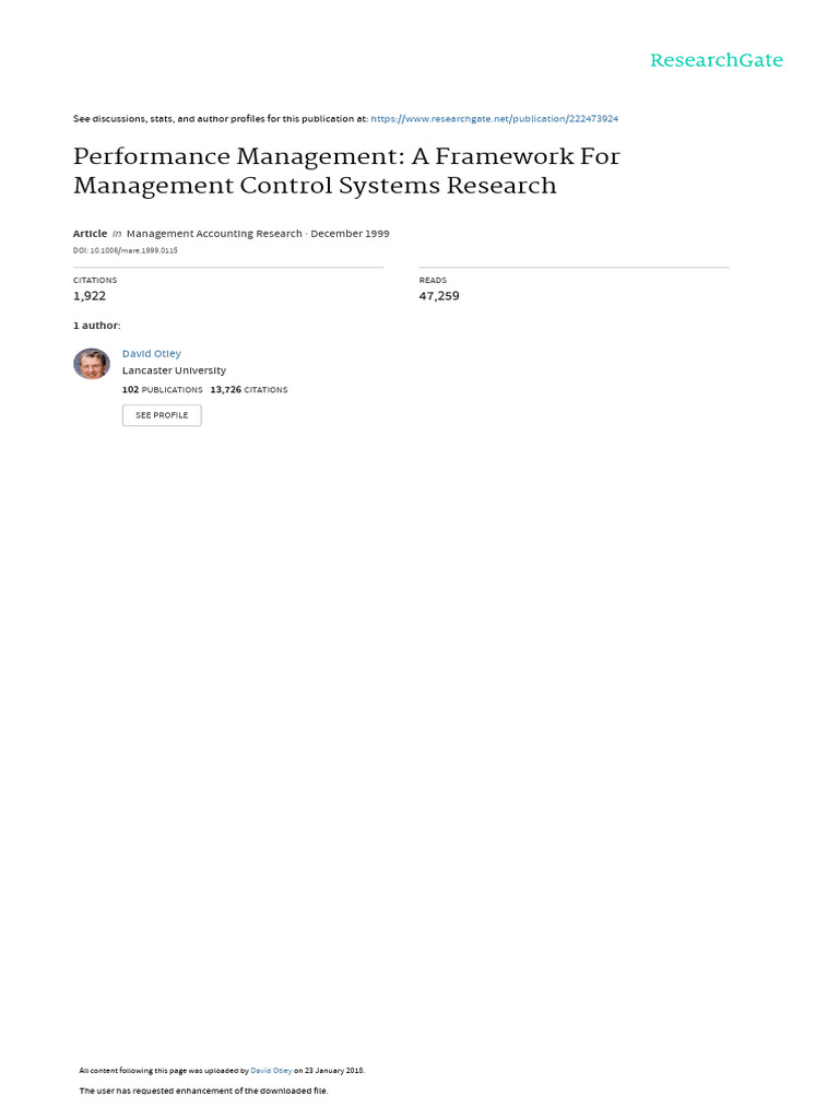 Performance Management Framework 1999 | PDF | Strategic Management | Goal
