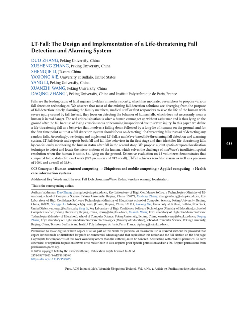 LT-Fall The Design and Implementation of A Life-Threatening Fall | PDF ...