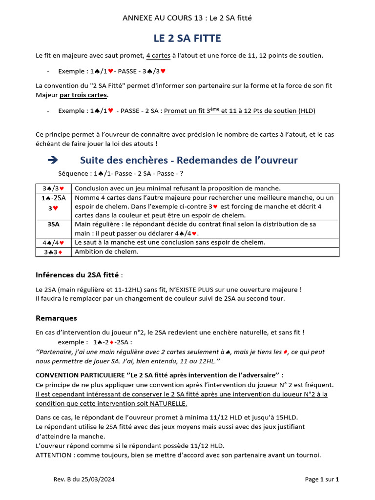 2 SA Fitté : Stratégies et Enchères | PDF