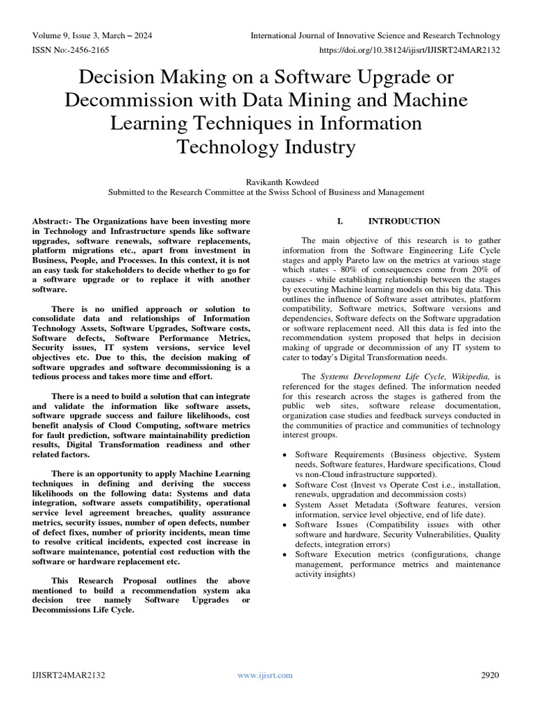 Decision making on a software upgrade or decommission with data mining