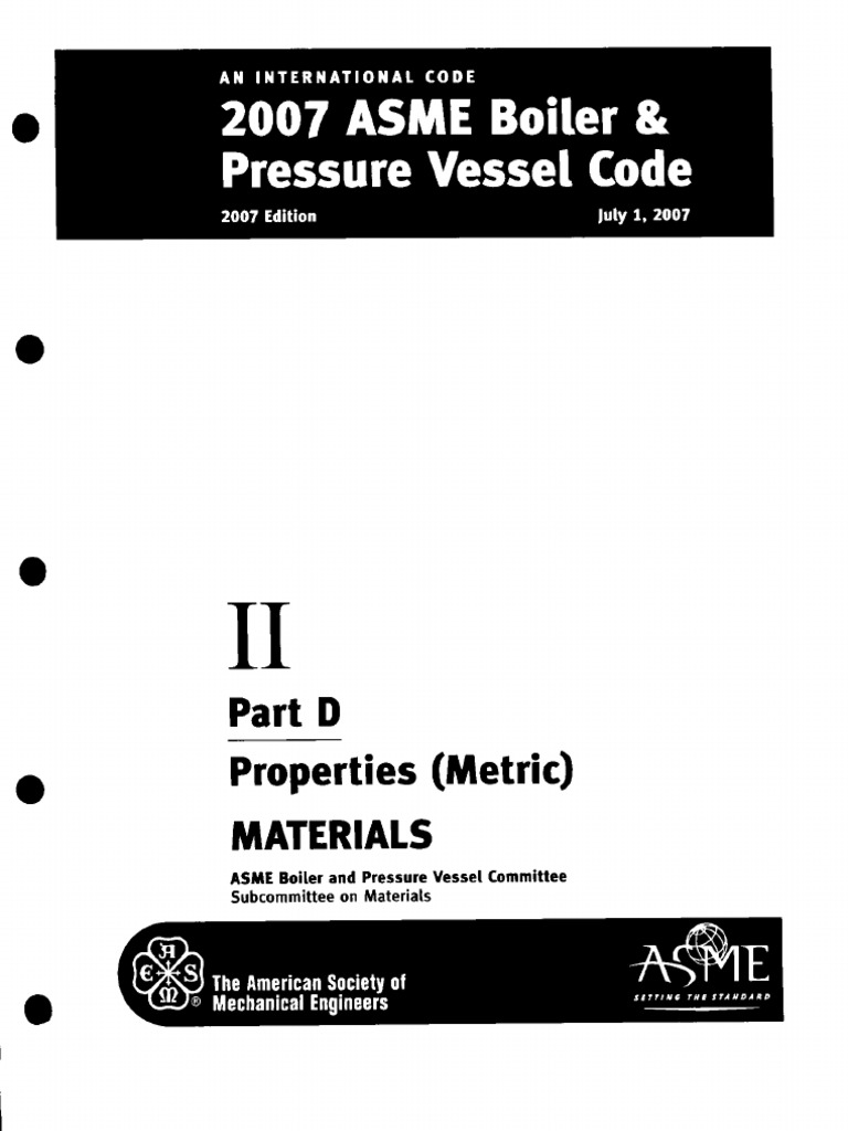 2007asme Boiler & Pressure Vessel Code II Part D Properties (Metric ...