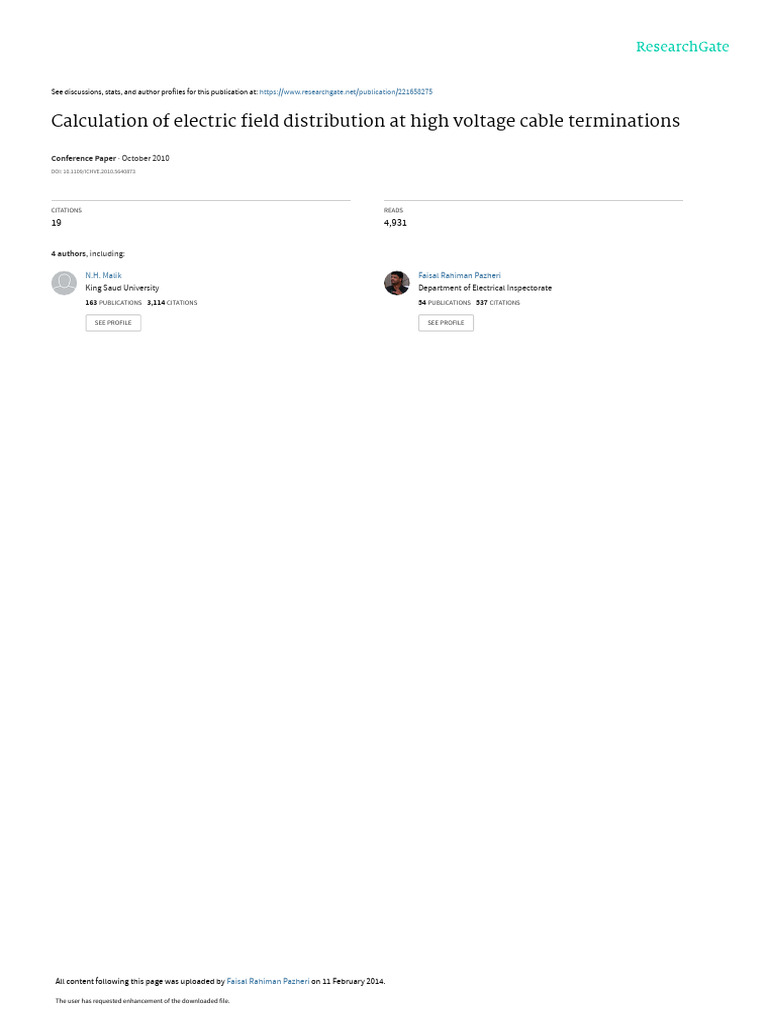 Calculation of Electric Field Distribution at High PDF Coaxial