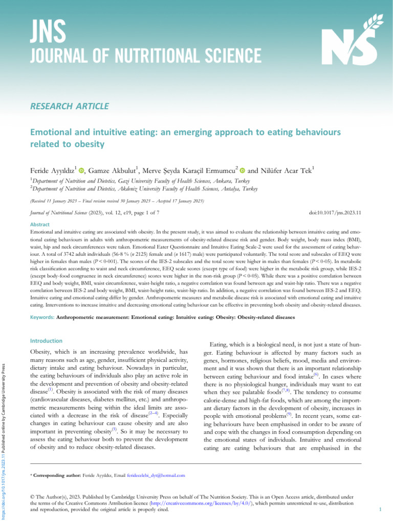 Emotional vs Intuitive Eating in Obesity | PDF | Body Mass Index | Obesity