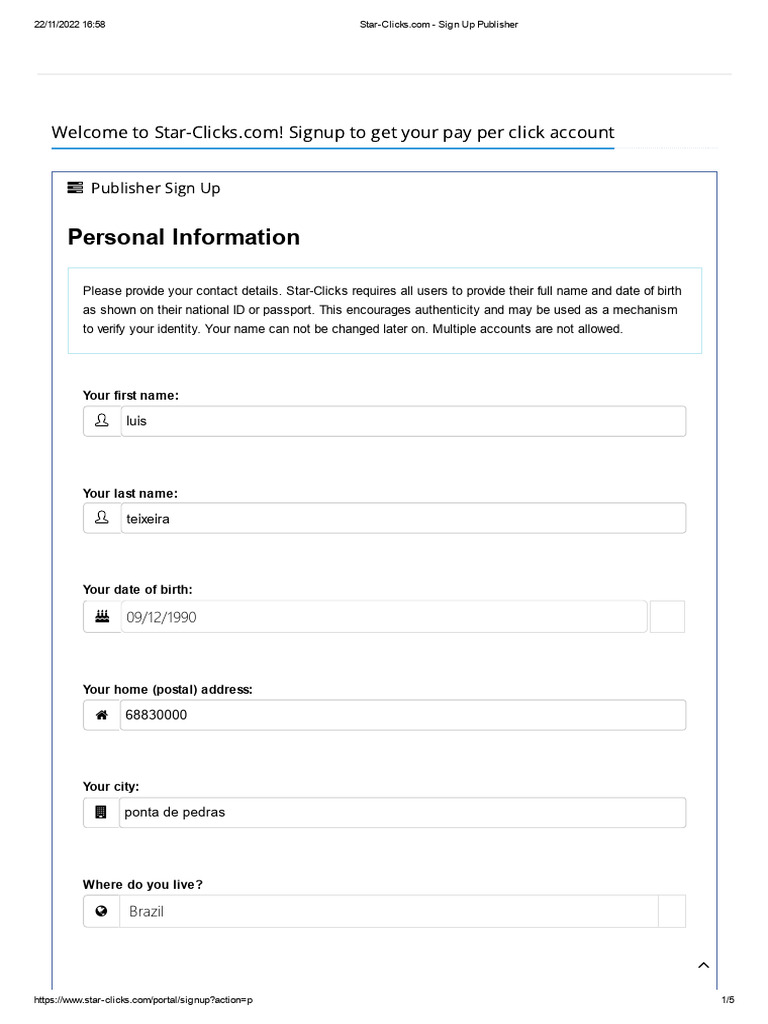 Star-Clicks.com Publisher Sign Up Guide | PDF | Password | User (Computing)