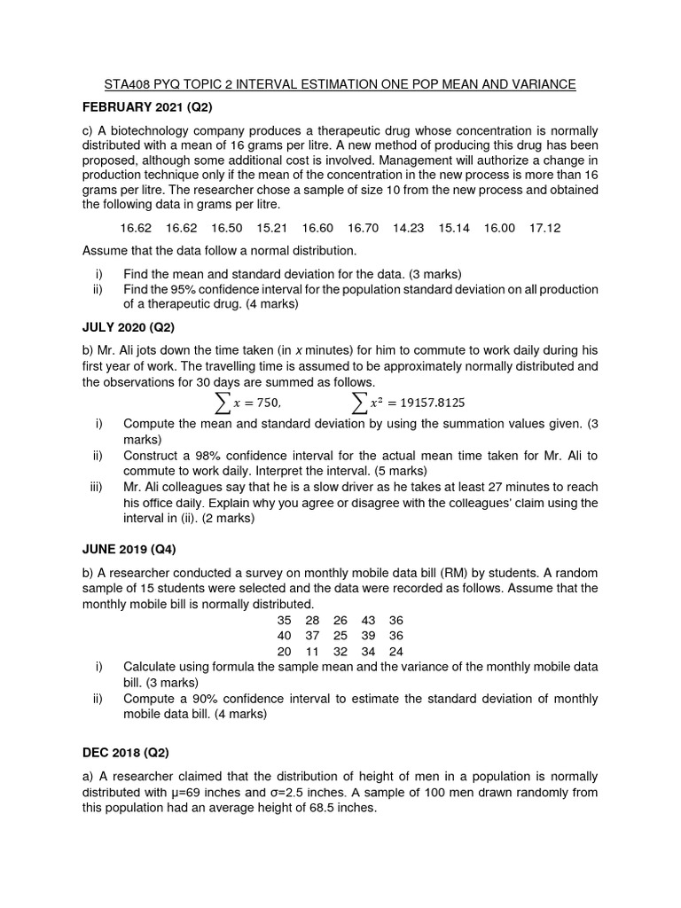 PYQ: One Population Mean & Variance | PDF | Standard Deviation | Variance