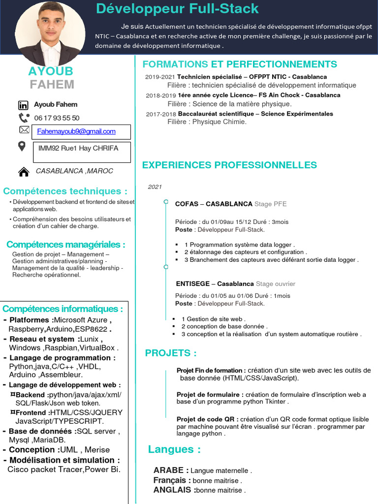 CV Développeur Full-Stack Ayoub Fahem | PDF | Internet | Internet et Web