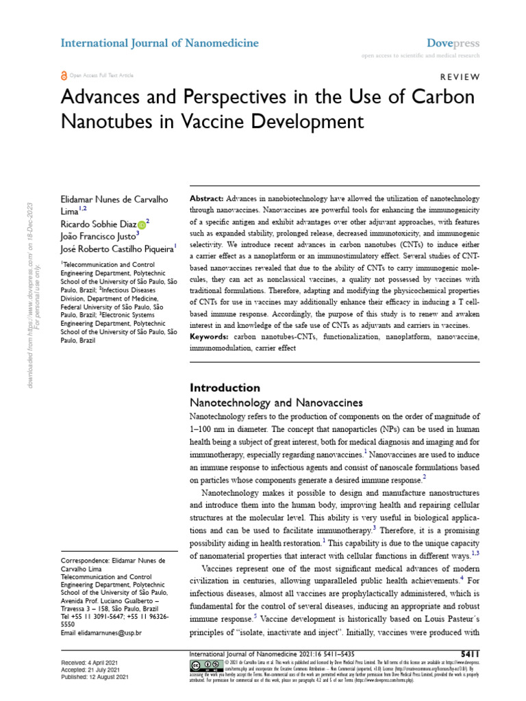 Carbon Nanotubes in Vaccine Innovation | PDF | Carbon Nanotube | Immune ...