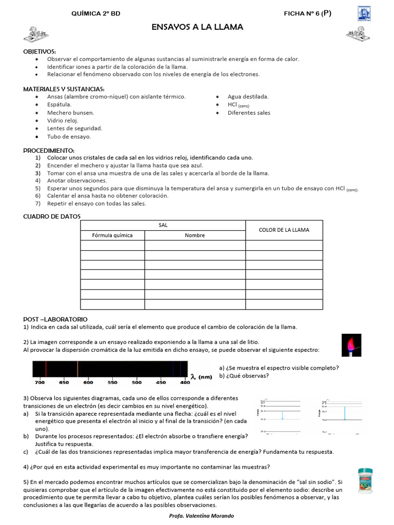 5Ficha 6p Ensayos a La Llama | PDF | Electrón | sal