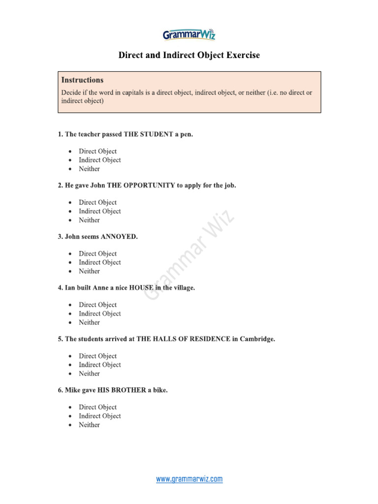 Direct and Indirect Objects | PDF