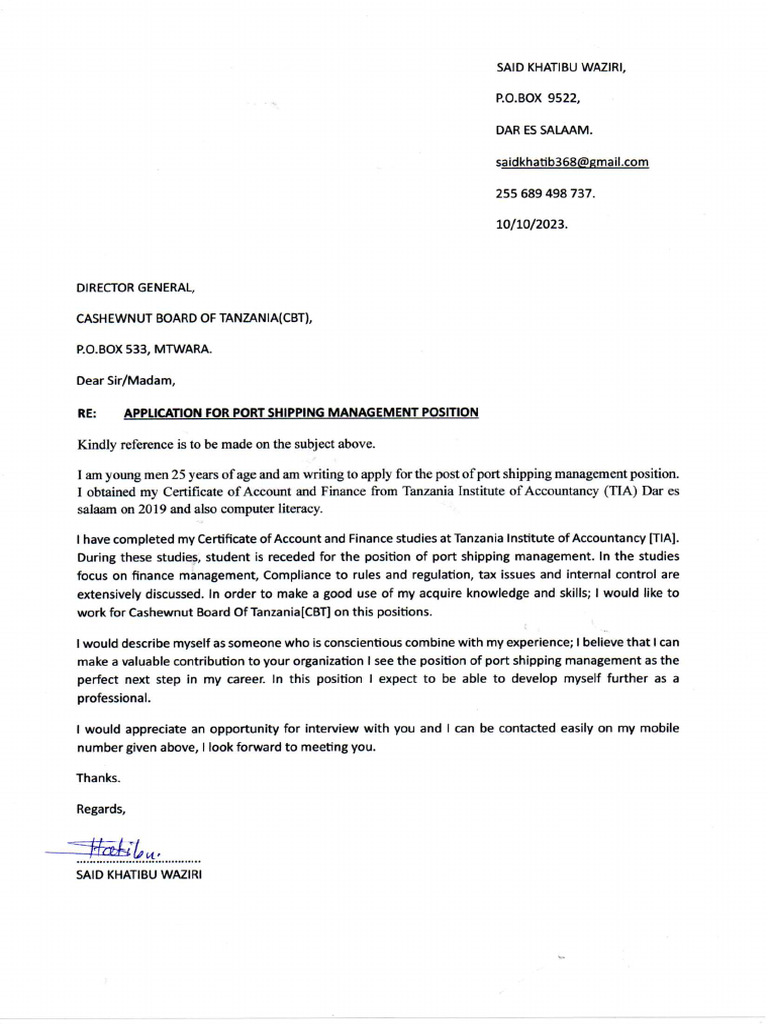 Application Letter | PDF