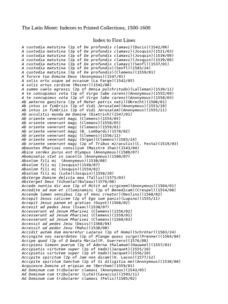 Latin Motet Index: 1500-1600 Collections | PDF | Christian Worship And ...