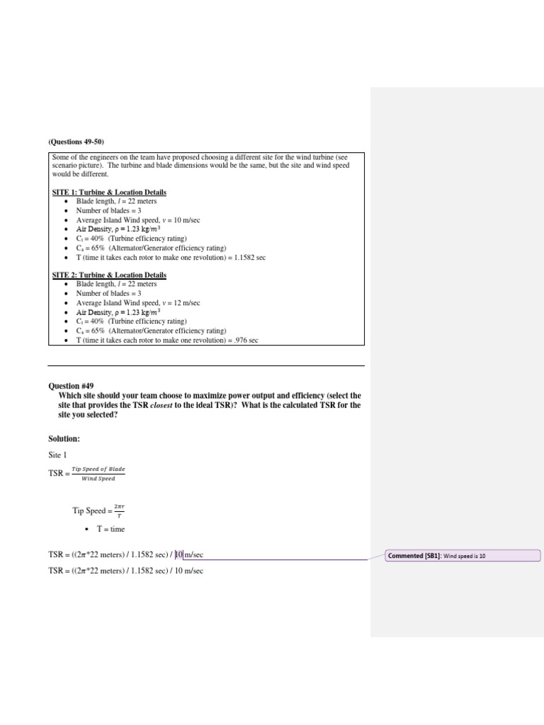 Site Comparison for Wind Turbine Efficiency | PDF | Teaching Methods ...