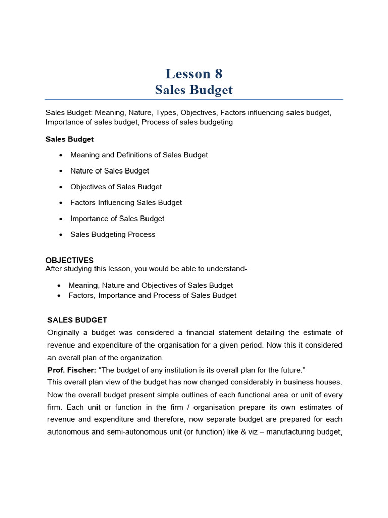 Creating Sales Budget