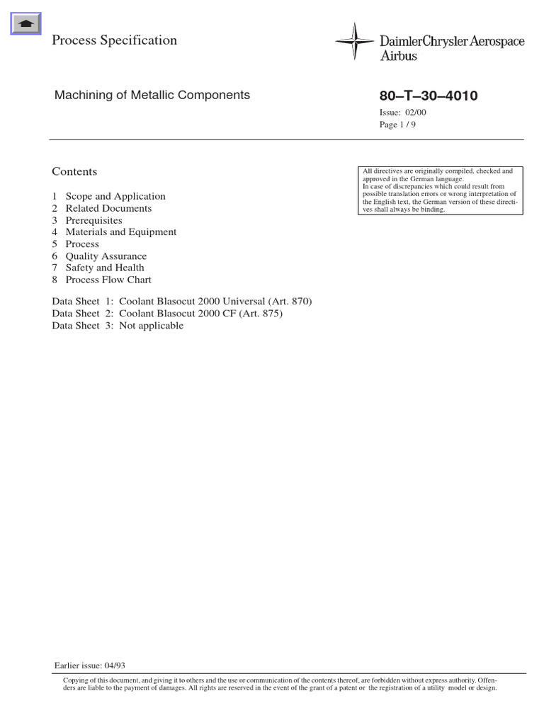 Process Specification: Machining of Metallic Components | Download Free ...