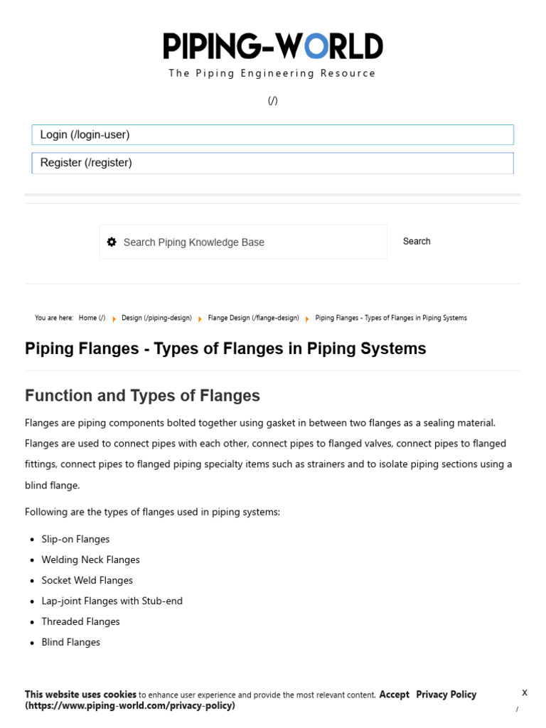 Piping Flanges - Types of Flanges in Piping Systems | PDF | Pipe (Fluid ...