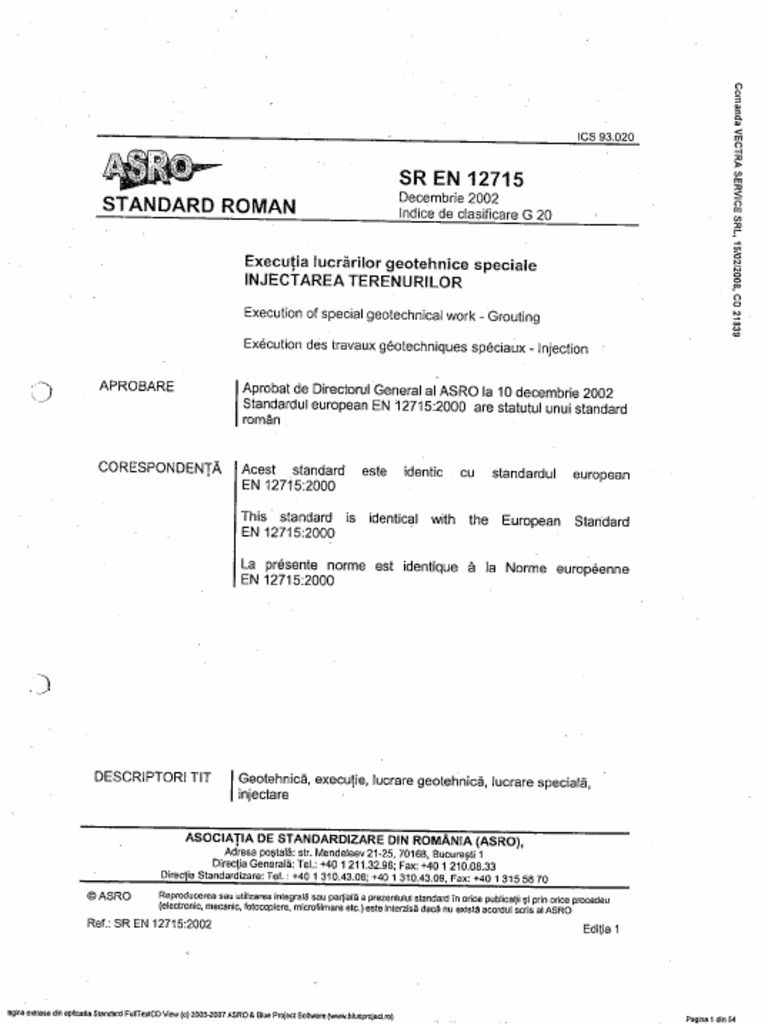 SR EN 12715 - Injectarea Terenurilor | PDF