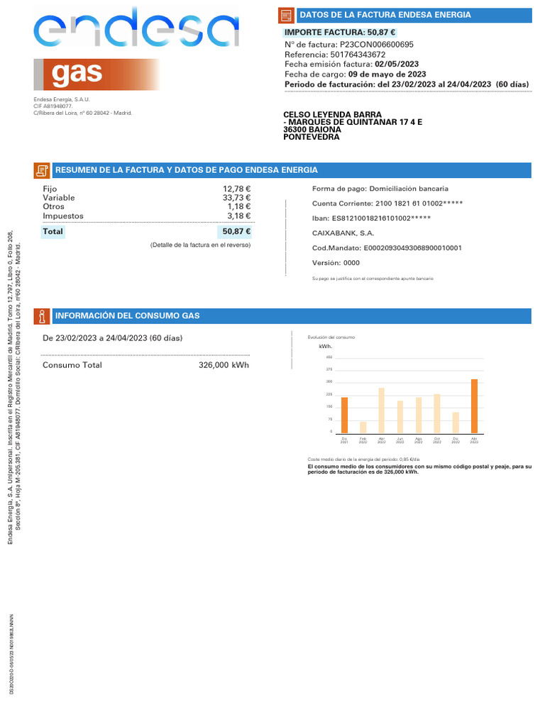 Factura Endesa: Detalles y Pago Online | PDF | Cantidad | Energia electrica