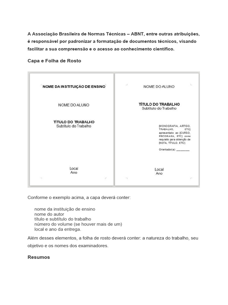 Folha De Rosto Abnt Modelos E Exemplos De Contracapa Para Trabalho