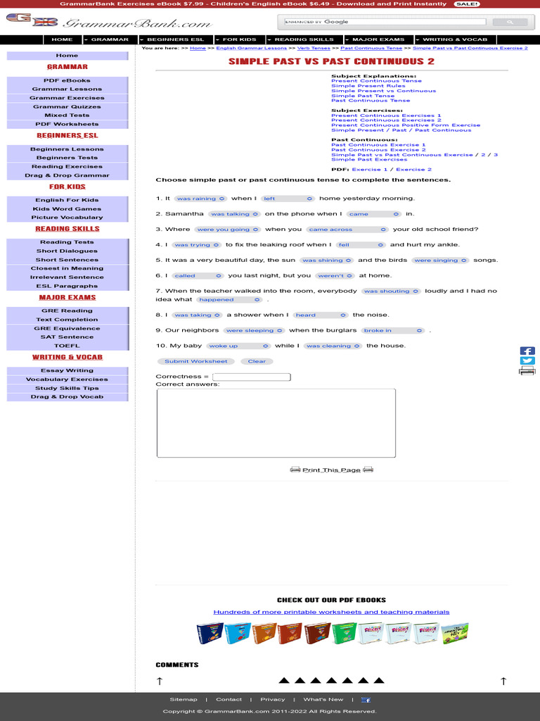 Simple Past Vs Past Continuous Exercise 2 - GrammarBank | PDF ...