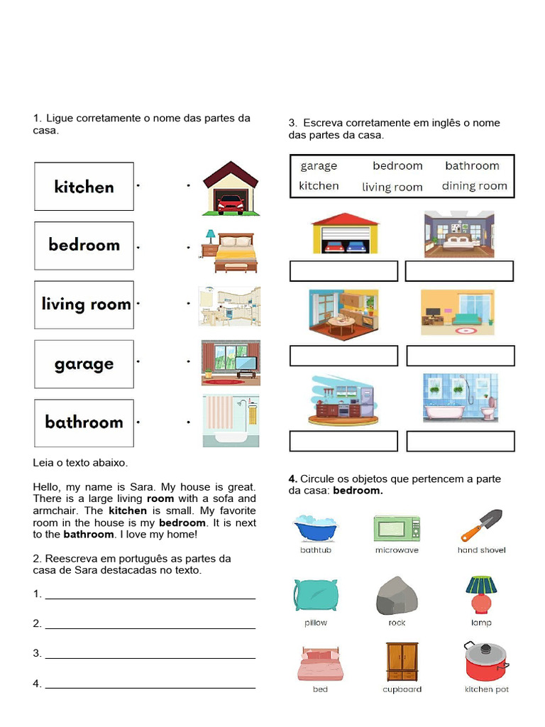 Atividades sobre Partes da Casa em Inglês | PDF | Estudos de Línguas ...