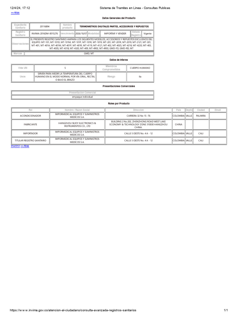 Registros sanitarios invima termometro pdf