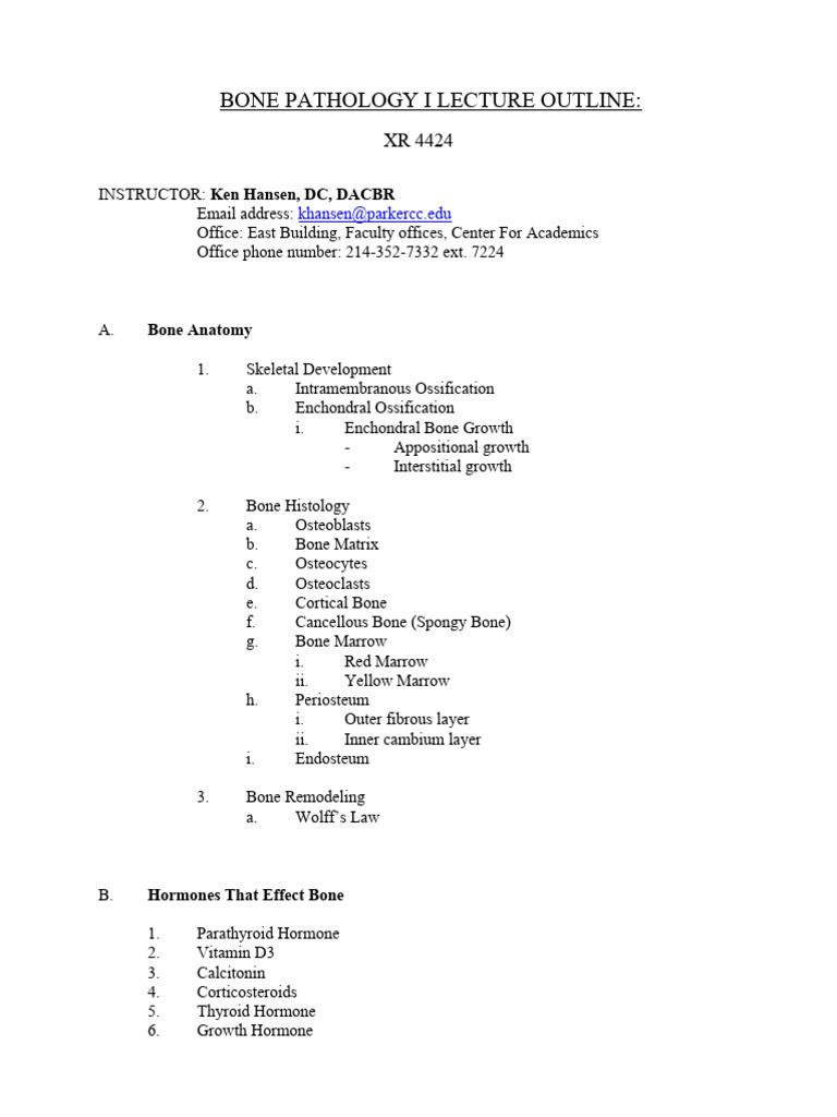 Bone Pathology Lecture Outline | PDF | Bone | Osteoporosis