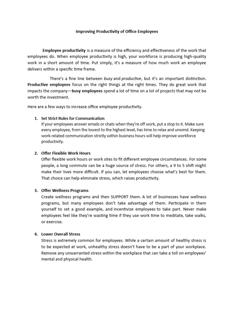 Improving Productivity of Office Employees | PDF | Occupational Burnout ...