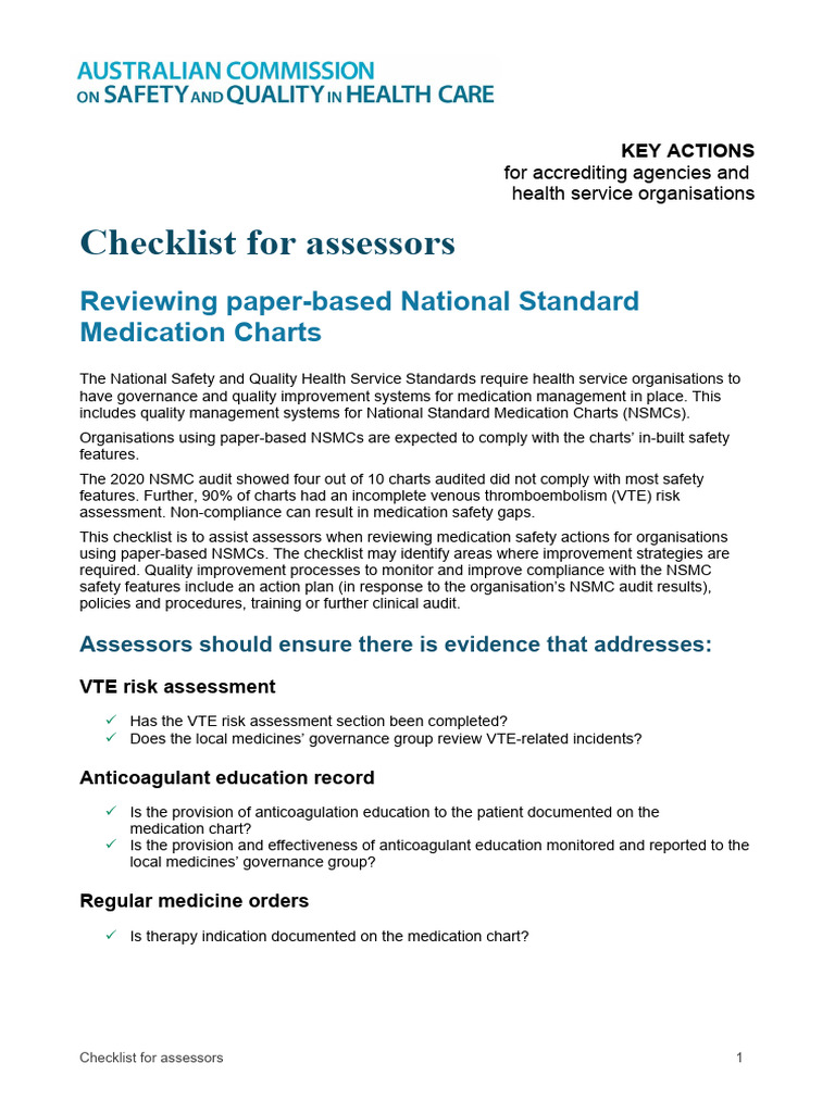 Nsqhs standards checklist for assessors reviewing paper based