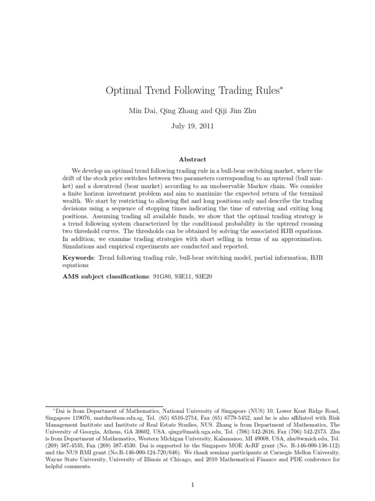 Optimal Trend Following Trading Rules | PDF | Market Trend ...