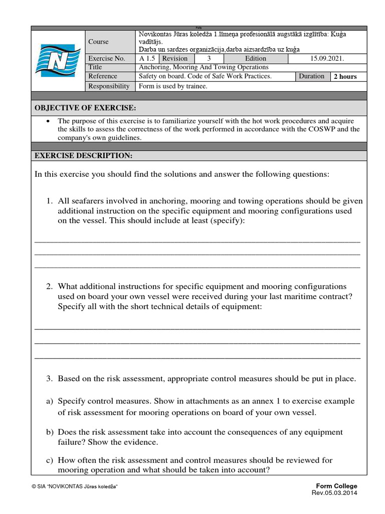 A 1.5 Anchoring, Mooring and Towing Operations | PDF | Risk | Risk ...